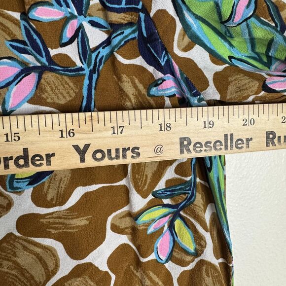 Lilly Pulitzer Shirt Womens M toffee blooms of paradise Silk Peasant Blouse - Picture 7 of 9